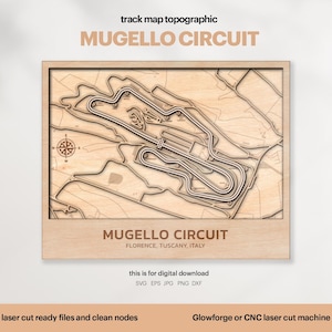 Racetracks kaart topografie, Toscane circuit kaart SVG, beroemde circuit racebaan, 3D houten baankaarten, Xtool, digitale DOWNLOAD