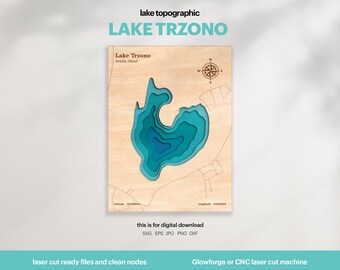 Trzono Lake Map SVG : 3D Topographic Lake House Decor (Digital Download)