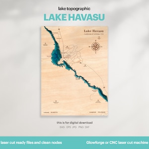 Lake House Decor, Havasu Lake Karte SVG, Holz Wand Dekor Geschenk, Topographisch, 3D Benutzerdefinierte Karten, Bathymetrische Karte Kunst, Xtool, DIGITAL DOWNLOAD