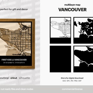 Vancouver gelaagde stadsplattegrond, stadskaart kunst aan de muur, multi-gelaagde stratenkaart, kaart wanddecoratie, laser gesneden bestand, Glowforge, SVG-bestand