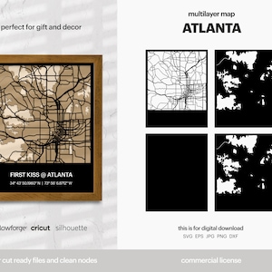 Atlanta gelaagde stadsplattegrond, stadsplattegrond kunst aan de muur, multi-gelaagde stratenplan, kaart wanddecoratie, laser gesneden bestand, Glowforge, SVG-bestand
