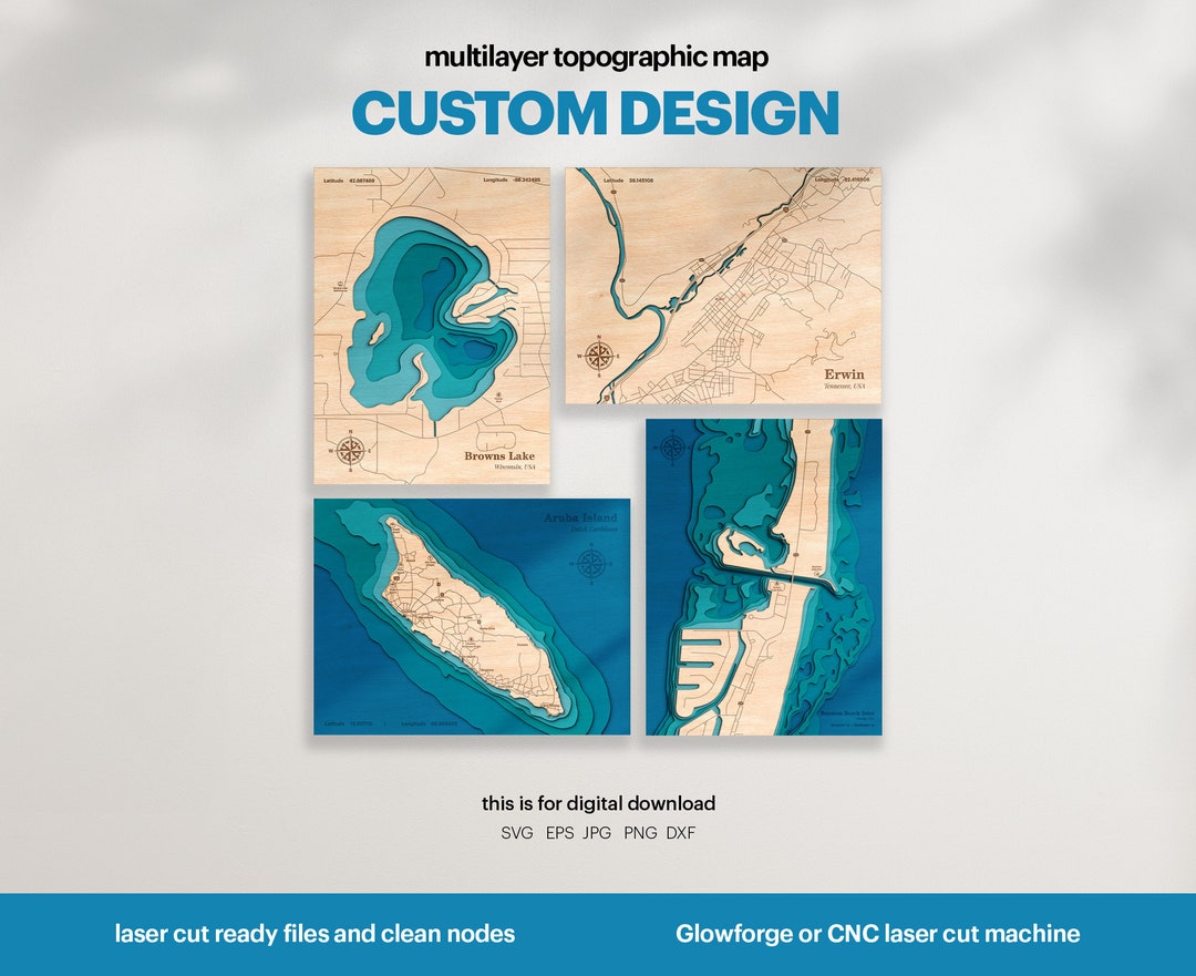 Custom Lake Topographic 3D Wood Map: Laser Cut Files (digital Download ...