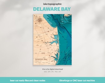 Delaware Bay Map SVG : 3D Topographic Lake House Decor (Digital Download)
