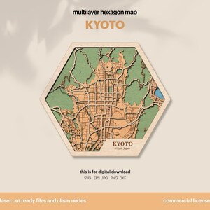 Decoração de casa de madeira com hexágonos, mapa hexagonal de Kyoto SVG, decoração de parede de madeira, corte hexagonal a laser, mapas de cidades hexagonais 3D, Xtool, DOWNLOAD DIGITAL
