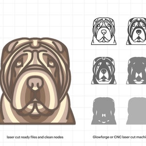Shar-Pei Hund Mandala SVG: 3D Multilayer Laser Cut Datei (Digitaler Download)