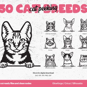 50 Chat Peeking SVG, pour Laser Cut, Glowforge, Cricut, Silhouette et Print