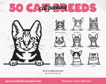 50 Cat Peeking SVG, for Laser Cut, Glowforge, Cricut, Silhouette, and Print