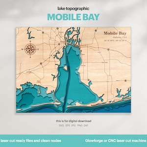 Décoration de maison sur le lac, carte mobile de la baie SVG, cadeau de décoration murale en bois, topographique, cartes personnalisées 3D, art de la carte bathymétrique, Xtool, TÉLÉCHARGEMENT NUMÉRIQUE