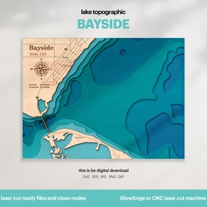 Lake House Decor, Bayside Texas Karte SVG, Kartenkunst, Holz Wanddekor Geschenk, Topografisch, 3D Benutzerdefinierte Karten, Laser Cut Datei, Xtool, DIGITAL DOWNLOAD