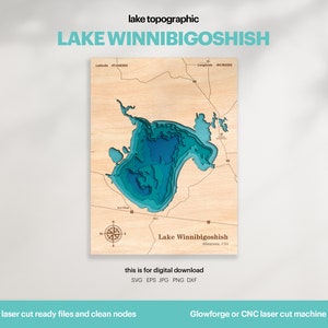 Lake House Decor, Winnibigoshish Lake Map SVG, Holz Wanddekor Geschenk, Topographisch, 3D Benutzerdefinierte Karten, Bathymetrische Karte, DIGITALER DOWNLOAD