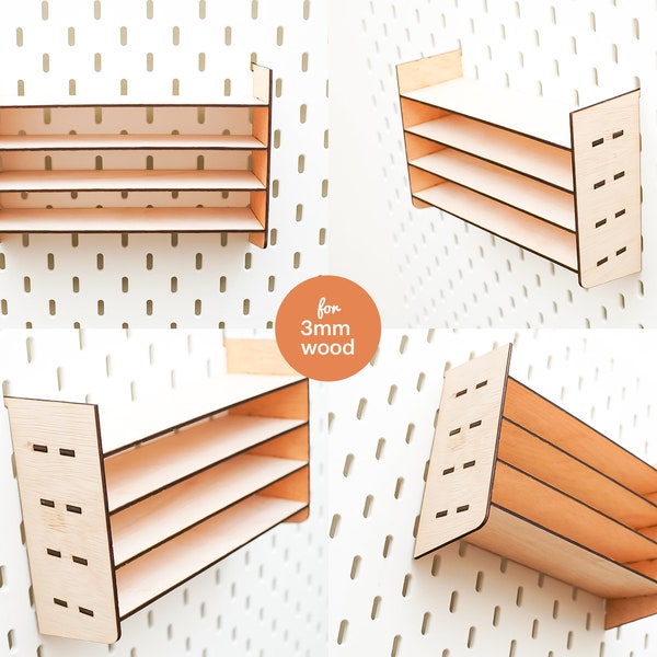 Pegboard Shelf Organizer, Pegboard Stackable Shelving, Pegboard Accessories, Multipurpose Rack, Laser Cut File, Glowforge, For 3mm Wood