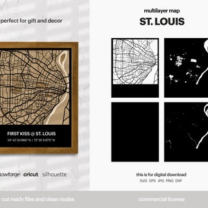 St.Louis gelaagde stadsplattegrond, stadsplattegrond kunst aan de muur, multi-gelaagde stratenkaart, kaart wanddecoratie, laser gesneden bestand, Glowforge, SVG-bestand