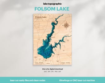 Folsom Lake Map SVG : 3D Topographic Lake House Decor (Digital Download)
