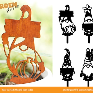 20 Gnom Gartenstecker SVG Bundle, Gartenschild, Gartendekoration, Wichtel Monogramm, Laser Cut Dateien, Glowforge