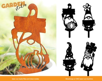 20 Gnome Garden Stakes SVG Bundle, Garden sign, Garden Decoration, Gnome Monogram, Laser Cut Files, Glowforge