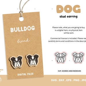 Bulldog Stud Earring Laser Cut File: Dog Lover Gift (SVG DXF)
