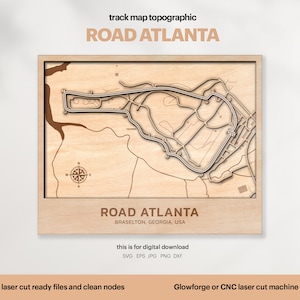 Racetracks kaart topografie, Road Atlanta kaart SVG, beroemde circuit racecircuit, 3D houten track kaarten, wanddecoratie, Xtool, digitale DOWNLOAD