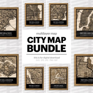 Mais de 40 pacotes de mapas de cidade em várias camadas, mapa de decoração de casa, placa de parede, arquivo de corte 3D de madeira, arquivo de corte a laser SVG, Xtool, Glowforge, DOWNLOAD DIGITAL