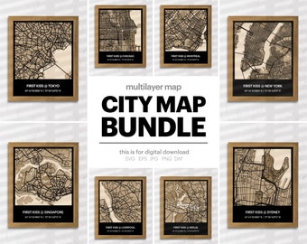 40+ City Map Multi-Layered Bundle, Map House Decor, Wall Sign, Wooden 3D Cut File, Laser Cut File SVG, Xtool, Glowforge, DIGITAL DOWNLOAD