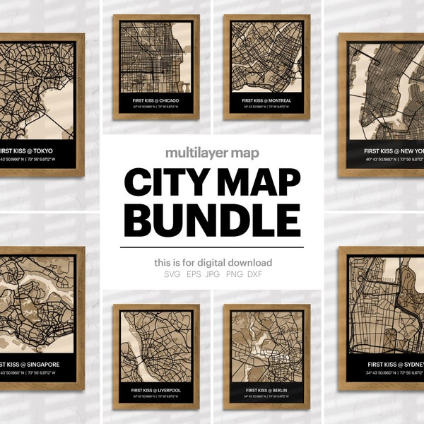 40+ City Map Multi-Layered Bundle, Map House Decor, Wall Sign, Wooden 3D Cut File, Laser Cut File SVG, Xtool, Glowforge, DIGITAL DOWNLOAD