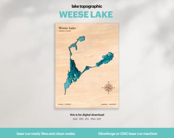 Weese Lake Map SVG : 3D Topographic Lake House Decor (Digital Download)