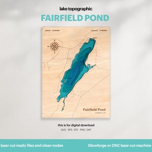Fairfield Pond Map SVG: 3D topografisk sjöhusdekor (digital nedladdning)