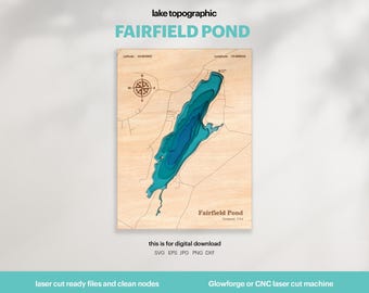 Fairfield Pond Map SVG : 3D Topographic Lake House Decor (Digital Download)