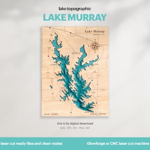 Lake House Decor, Lake Murray Oklahoma Karte SVG, Holz Wand Dekor Geschenk, Topographisch, 3D Benutzerdefinierte Karten, Bathymetrische Karte, Xtool, DIGITAL DOWNLOAD