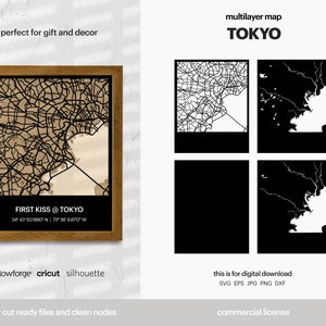 Tokio gelaagde stadsplattegrond, stadskaart kunst aan de muur, meerlagige stratenkaart, kaart wanddecoratie, laser gesneden bestand, Glowforge, SVG-bestand