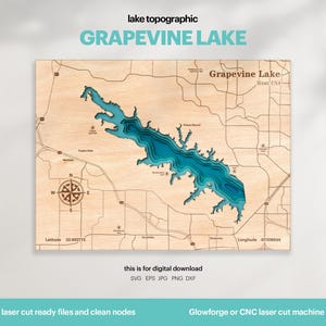 See Haus Dekor, Grapevine See Karte SVG, Holz Wand Dekor Geschenk, Topographisch, 3D Benutzerdefinierte Karten, Bathymetrische Karte Kunst, Xtool, DIGITAL DOWNLOAD