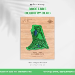 Golf Course Map, Bass Lake Golf Map, Gift for Golfer, Wood Map Layered Course, 3D Custom Maps, Golf Art, Xtool, DIGITAL DOWNLOAD
