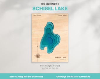 Schisels Lake Map SVG : 3D Topographic Lake House Decor (Digital Download)