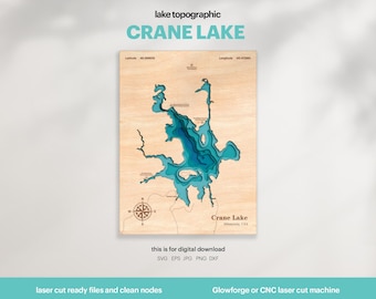 Crane Lake Map SVG : 3D Topographic Lake House Decor (Digital Download)