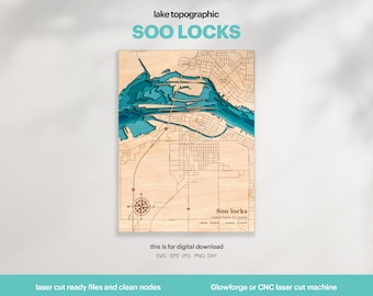 Soo Locks Map SVG : 3D Topographic Lake House Decor (Digital Download)
