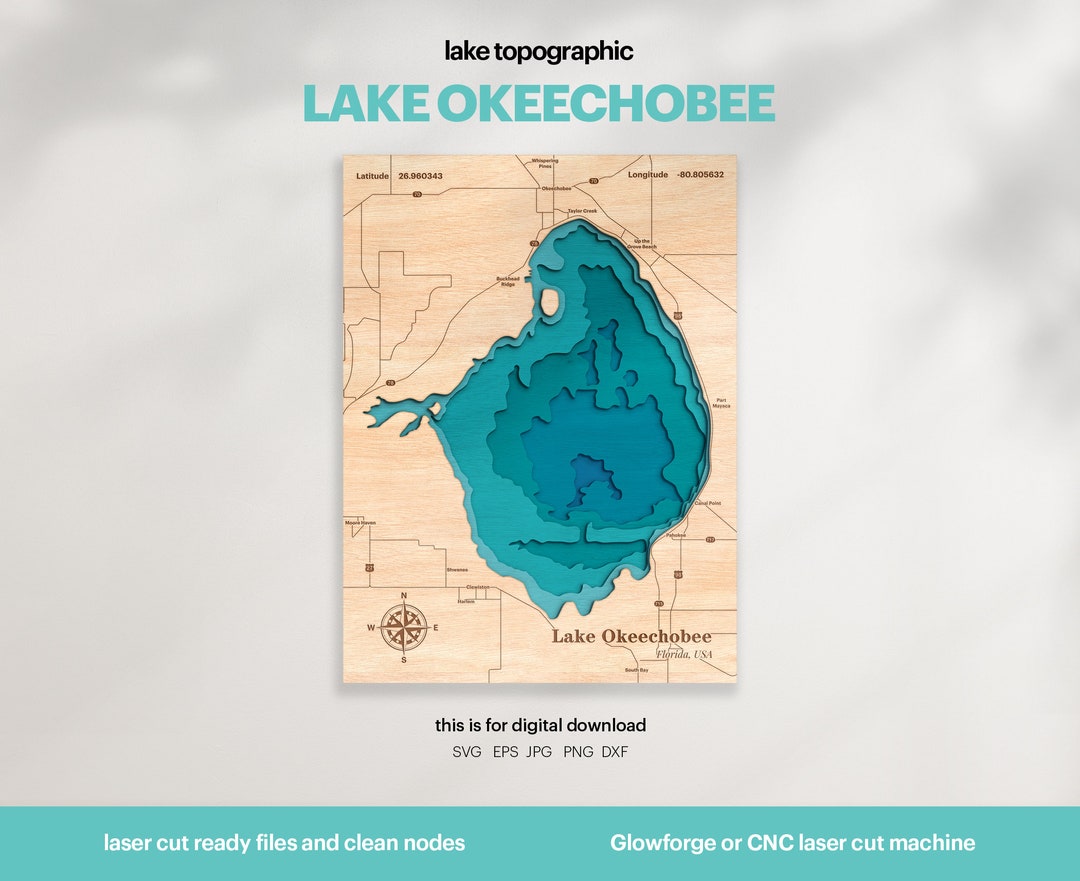 Lake House Decor, Okeechobee Lake Map SVG, Wood Wall Decor Gift