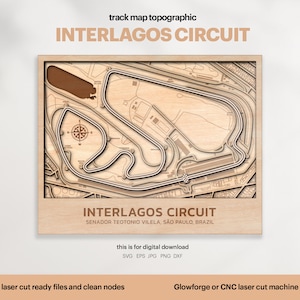 Racetracks kaart topografie, Sao Paulo track kaart SVG, beroemde circuit racecircuit, 3D houten track kaarten, Xtool, laser gesneden, digitale DOWNLOAD