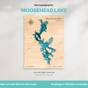 Moosehead See Karte SVG, Holz Wand Dekor, Geschenk, topographisch, 3D Benutzerdefinierte Karten, Bathymetrische Karte Kunst, Xtool, DIGITAL DOWNLOAD