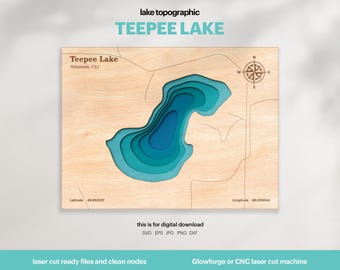 Teepee Lake Map SVG : 3D Topographic Lake House Decor (Digital Download)