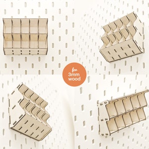 Pegboard Battery Camera Organizer, Pegboard Accessories, Multipurpose Rack, Crafting Tools Shelf, Laser Cut File, Glowforge, For 3mm Wood