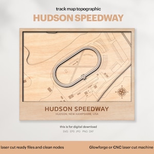 Racetracks kaart topografie, New Hampshire track kaart SVG, beroemde circuit racecircuit, 3D houten track kaarten, Xtool, digitale DOWNLOAD