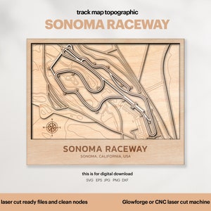 Racetracks kaart topografie, Californië track kaart SVG, Circuit Racing Track, 3D Wood Track Maps, Laser Cut File, Xtool, DIGITALE DOWNLOAD