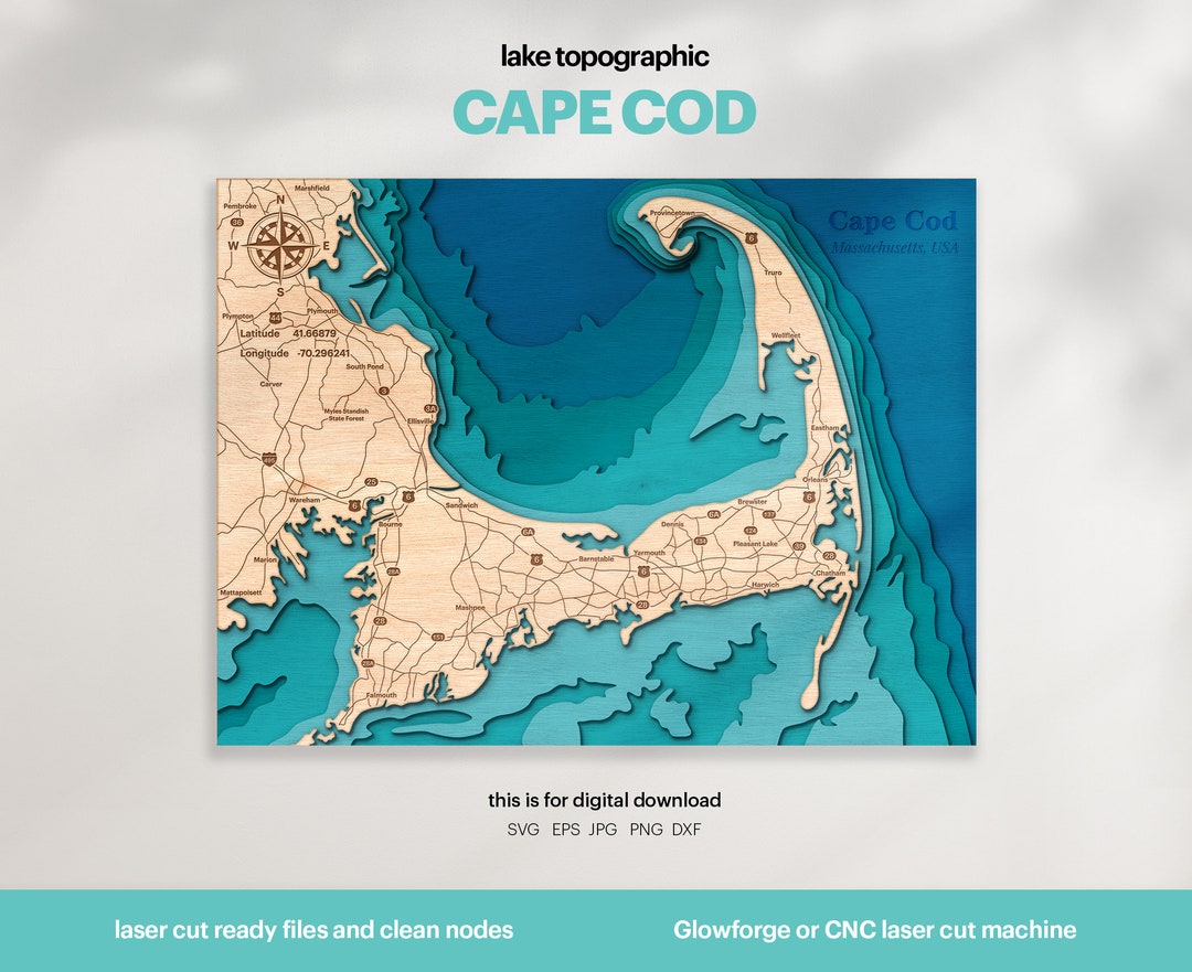 Lake House Decor, Cape Cod Bay Map SVG, Map Art, Wood Wall Decor Gift ...