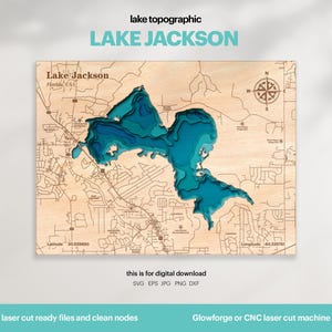 Décoration de maison au bord du lac, carte du lac Jackson Tallahassee SVG, cadeau en bois, topographique, cartes personnalisées 3D, art de la carte bathymétrique, Xtool, TÉLÉCHARGEMENT NUMÉRIQUE