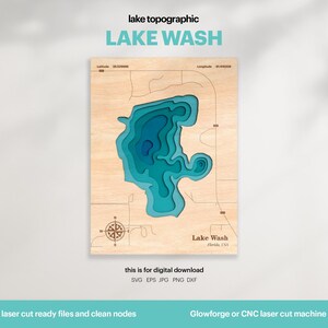 Lake Wash Topographic Map SVG: 3D Wood Wall Art (Digital Download)