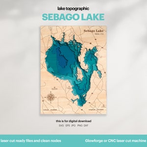 See Haus Dekor, Sebago Lake Karte SVG, Holz Wand Dekor Geschenk, Topographisch, 3D Benutzerdefinierte Karten, Bathymetrische Karte Kunst, Xtool, DIGITAL DOWNLOAD