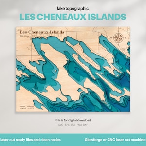 Lake House Decor, Les Cheneaux Island Map SVG, Wood Wall Decor Gift, Topographic, 3D Custom Maps, Bathymetric Map Art, DIGITAL DOWNLOAD