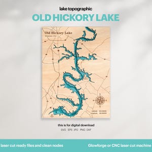 See Haus Dekor, alte Hickory Lake Karte SVG, Holz Wand Dekor Geschenk, Topographisch, 3D Benutzerdefinierte Karten, Bathymetrische Karte Kunst, Xtool, DIGITAL DOWNLOAD