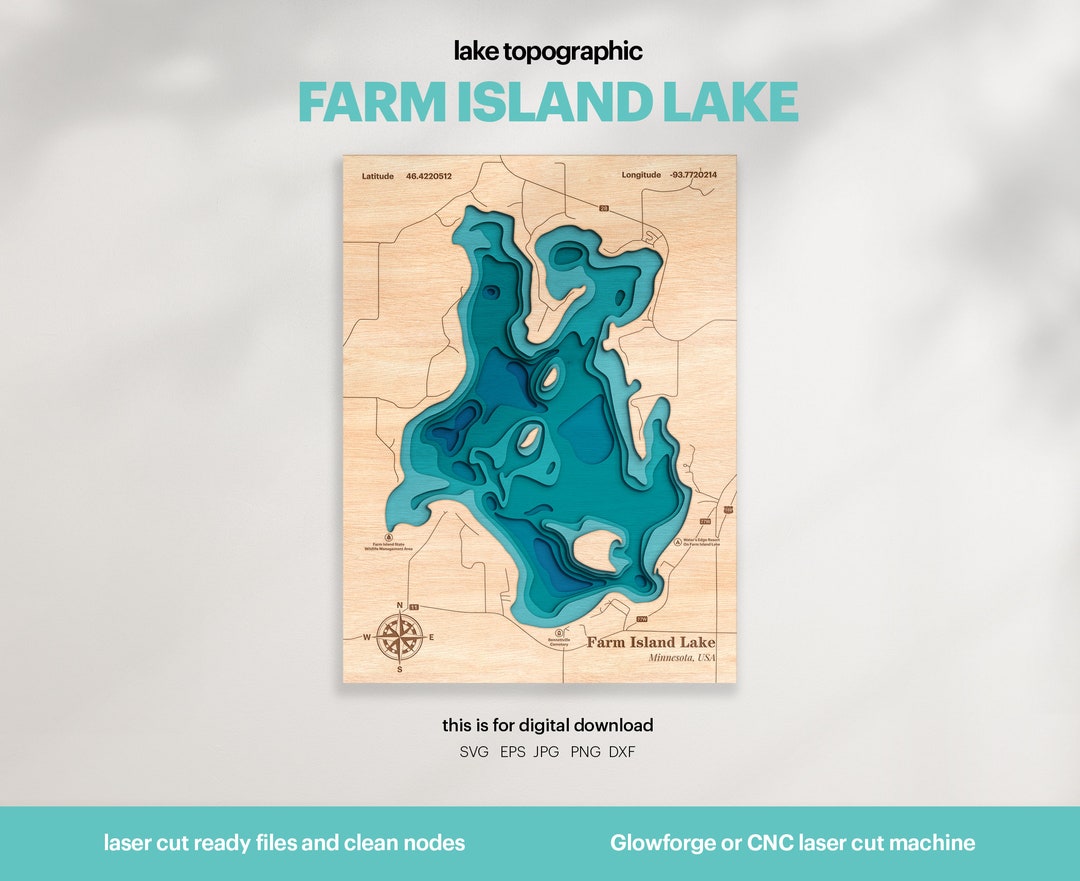 Lake House Decor, Farm Island Lake Map SVG
