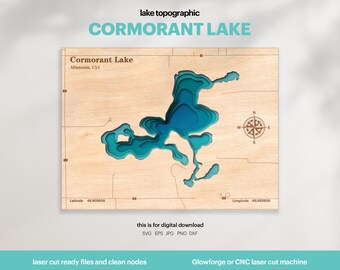 Cormorant Lake Map SVG : 3D Topographic Lake House Decor (Digital Download)