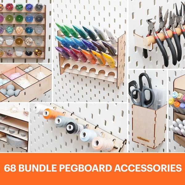 68 Pegboard Accessories Bundle,Full Bundle Pegboard,Wooden Pegboard,Pegboard Accessories,Wall Pegboard,SVG,DXF,Glowforge,Digital Download